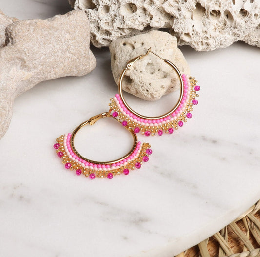 Coming Soon - Summer Miyuki Bead Hoop Earrings | Pink