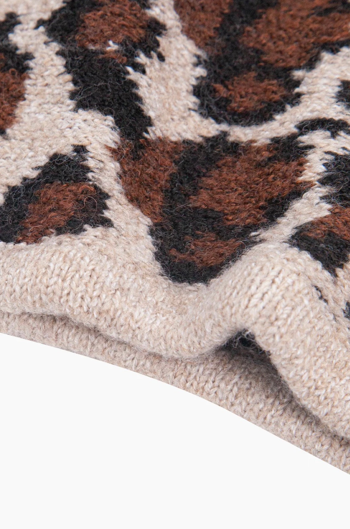 Knitted Leopard Hooded Snood / Balaclava | Beige