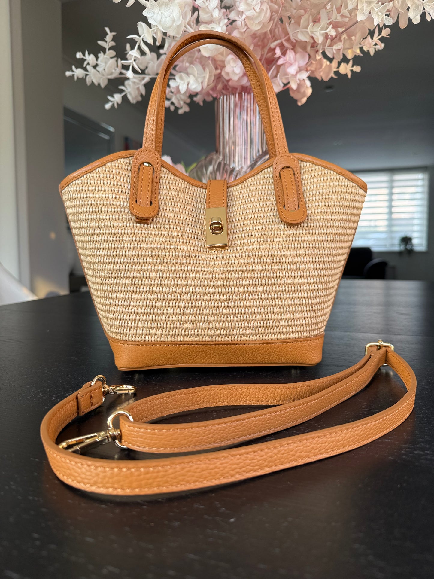 Ravello Raffia & Leather Tote | Tan