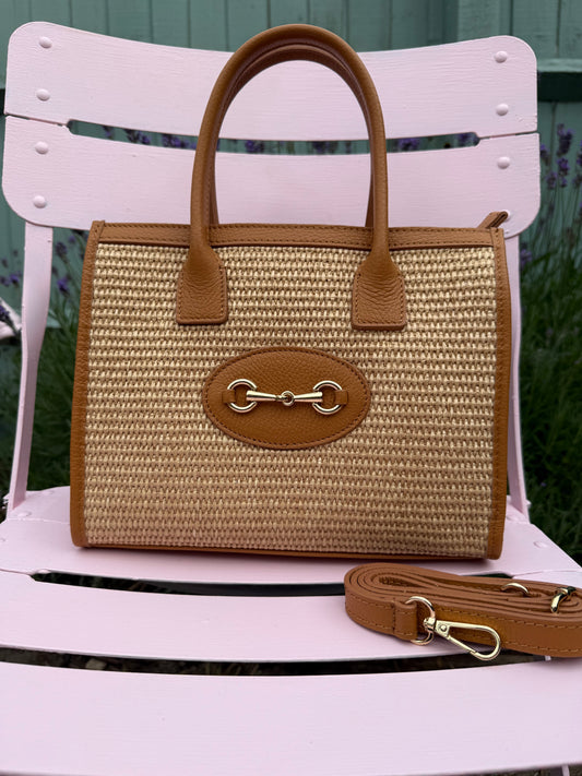 Monza Raffia & Leather Bag | Tan