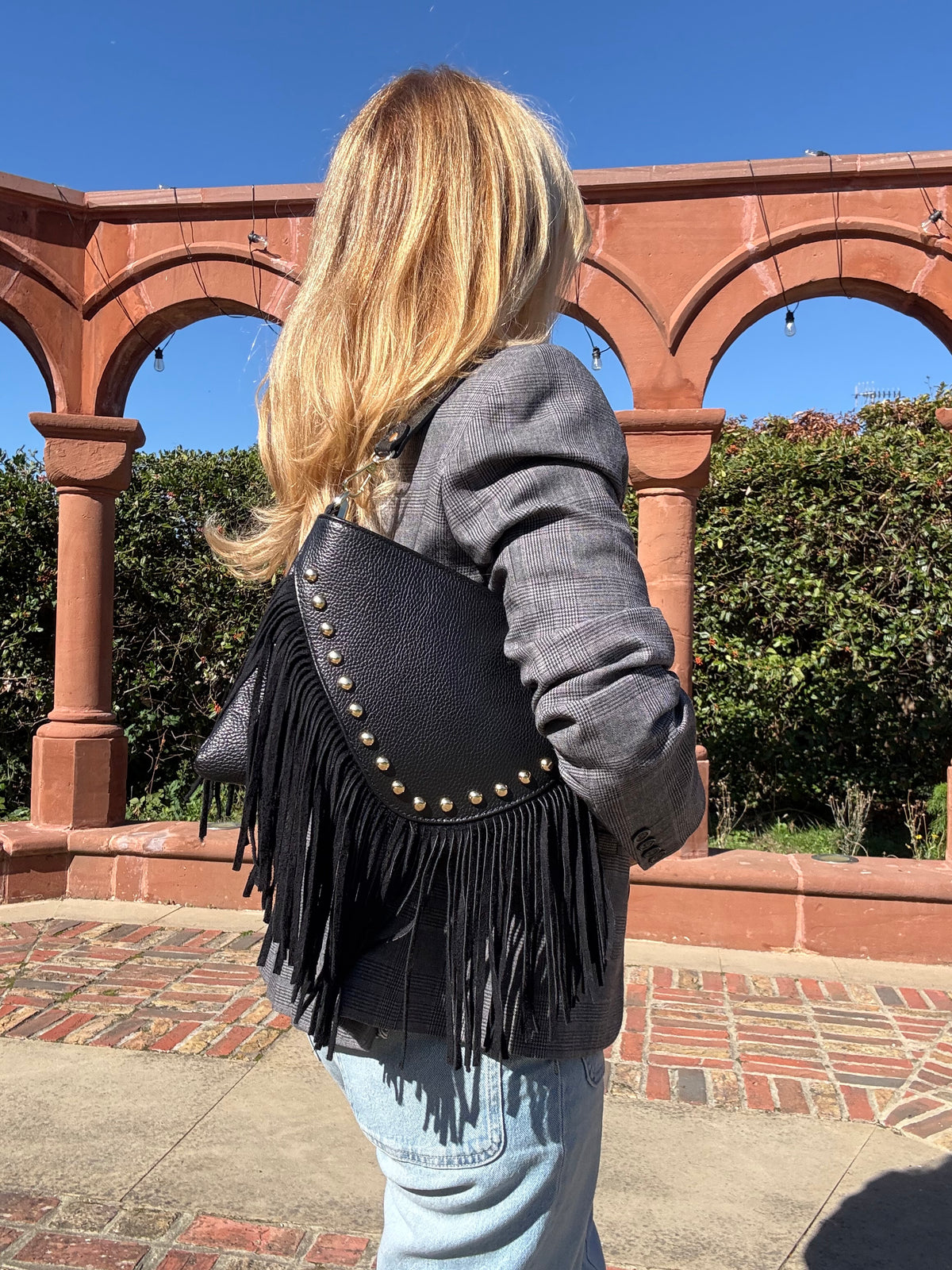 The Valentina Studded Fringe Bag | Black