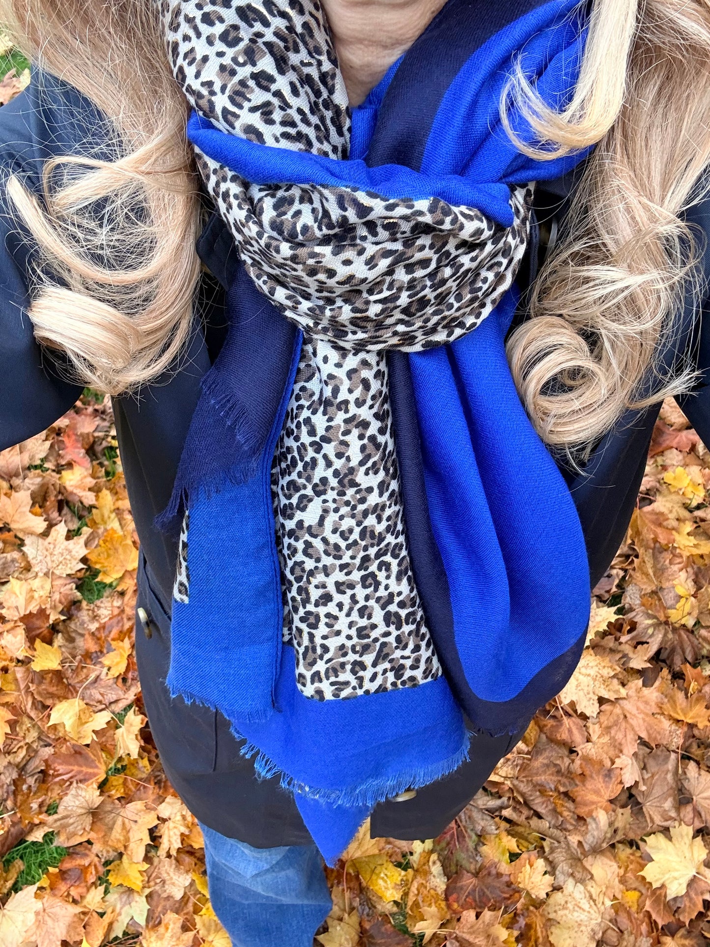 Leopard Colour Block Scarf | Blue