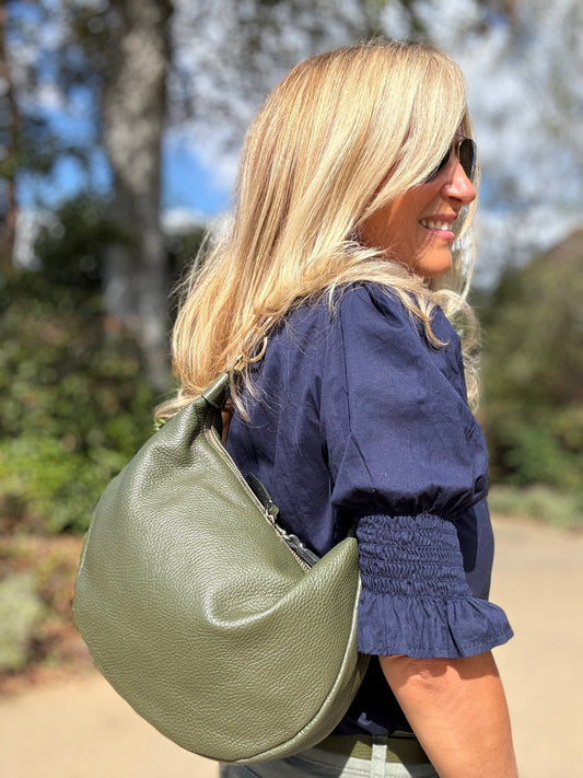 Valencia Crescent Hobo Bag | Olive
