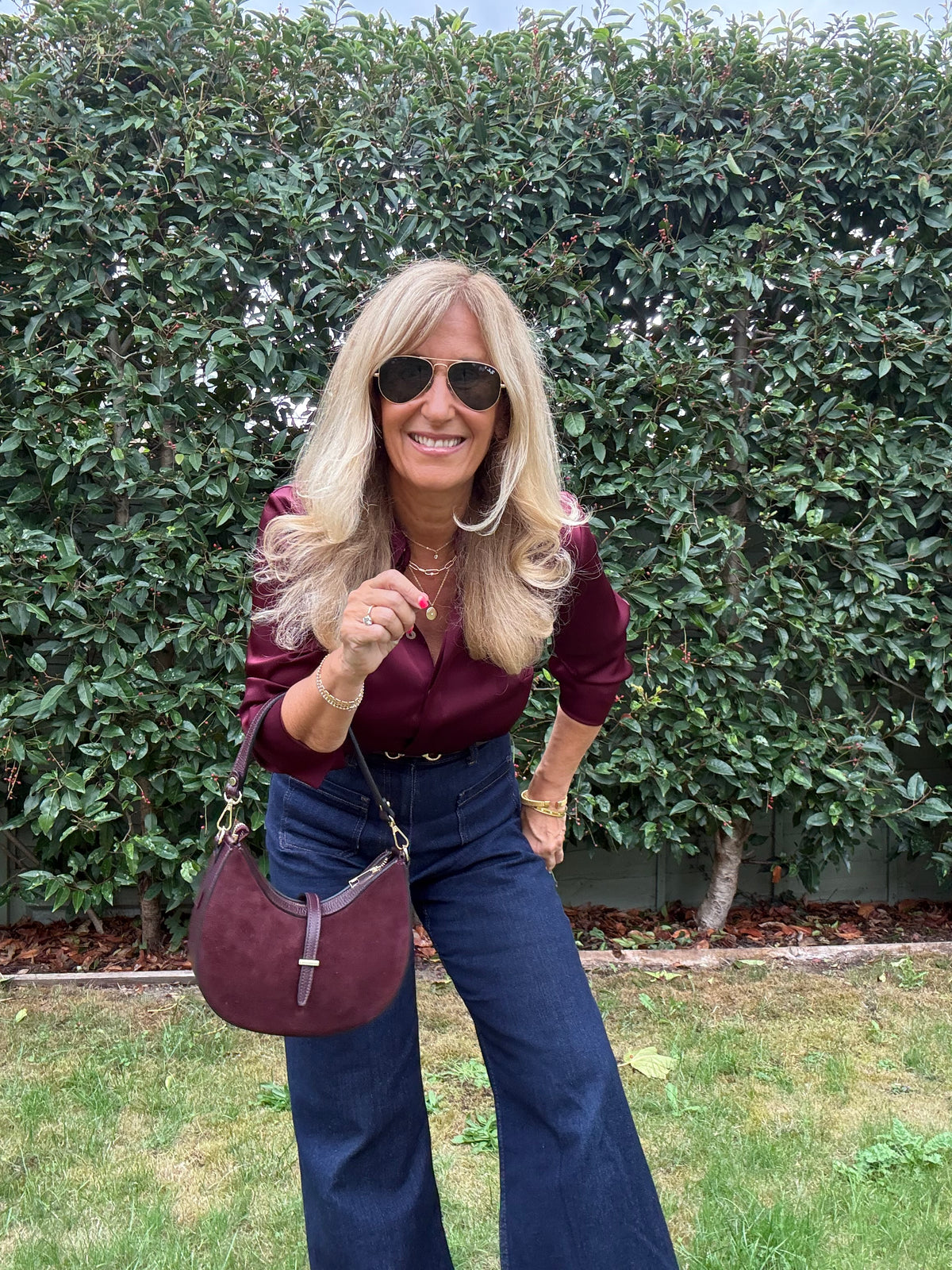 Suede & Leather Crescent Shoulder/Crossbody Bag | Burgundy