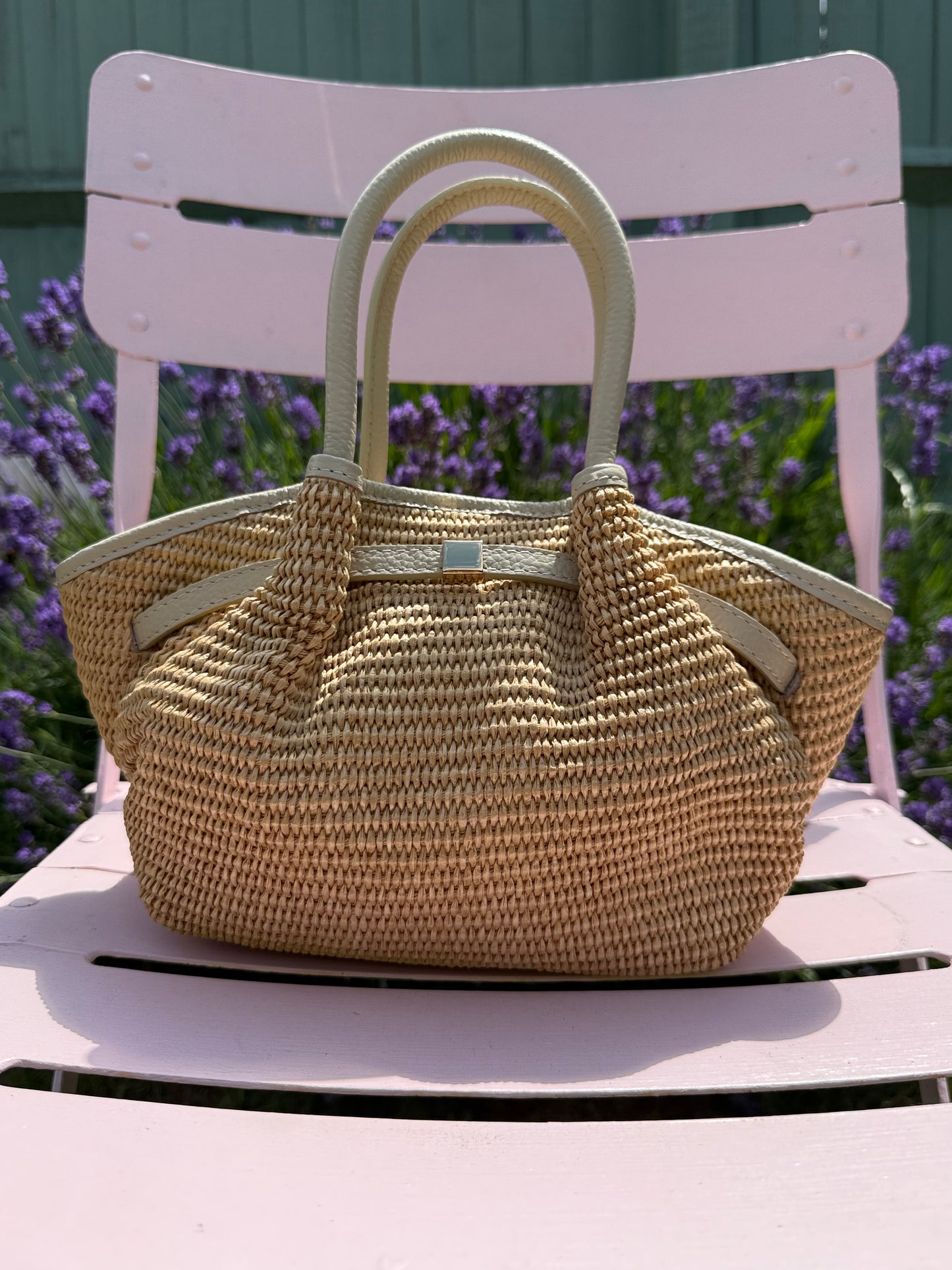 The Positano Raffia & Leather Tote Bag | Cream