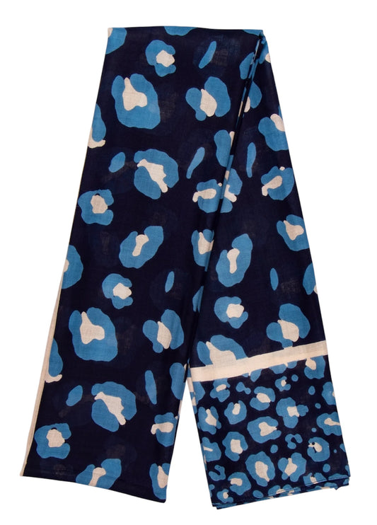 Lydia Leopard Print Scarf | Navy Blue