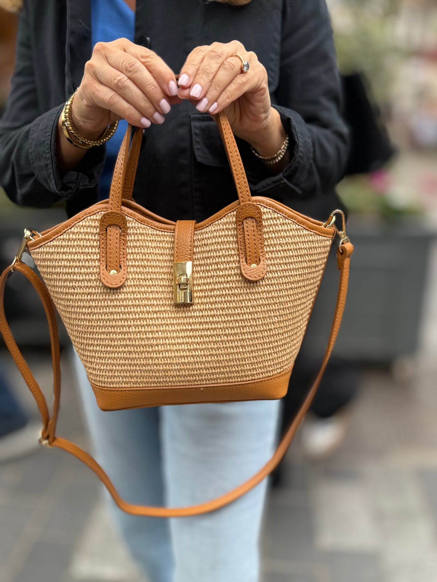 Ravello Raffia & Leather Tote | Tan