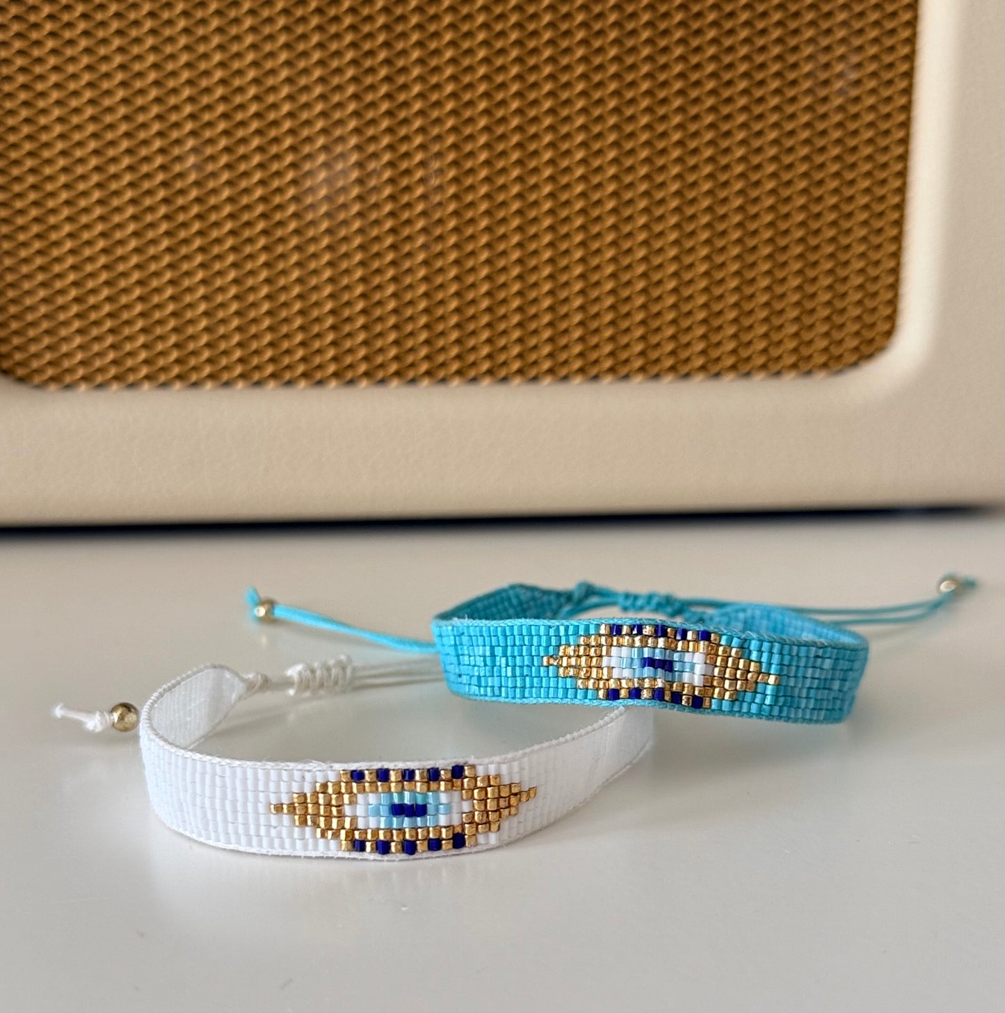 Miyuki Beaded Evil Eye Bracelet | White