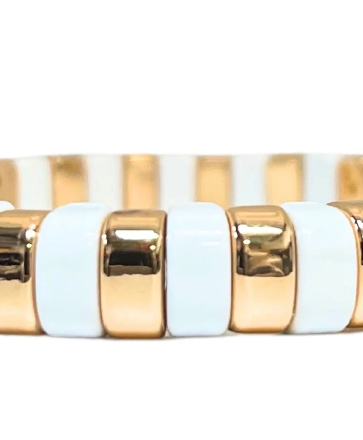 Boho Enamel Curved Tile Bracelet I White & Gold