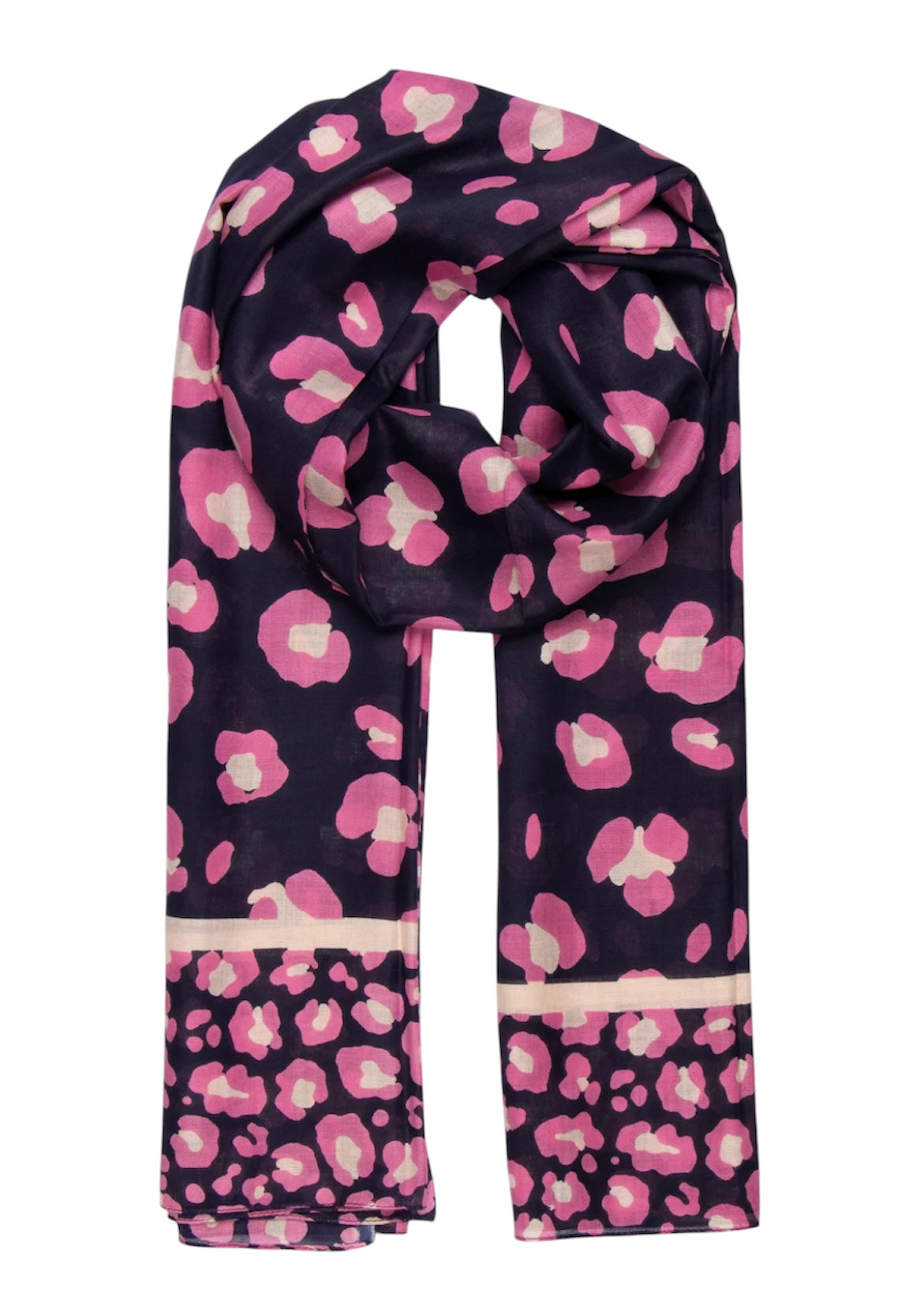 Lydia Leopard Print Scarf | Navy & Pink