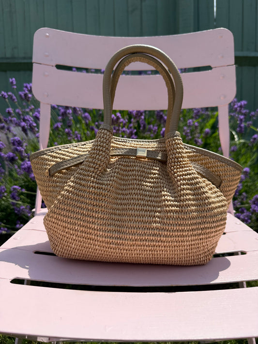 The Positano Raffia & Leather Tote Bag | Taupe