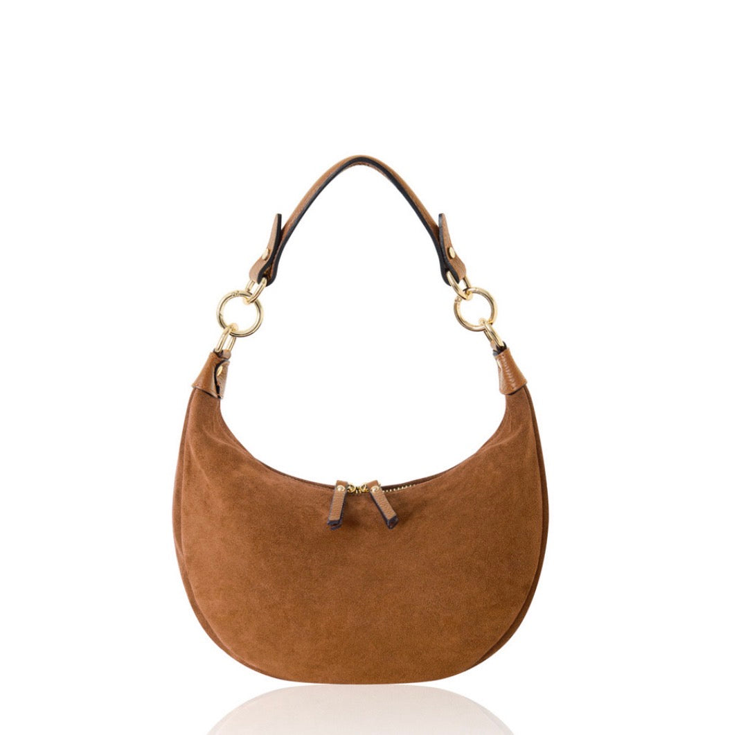 Sienna Suede Crescent Hobo Bag | Tan