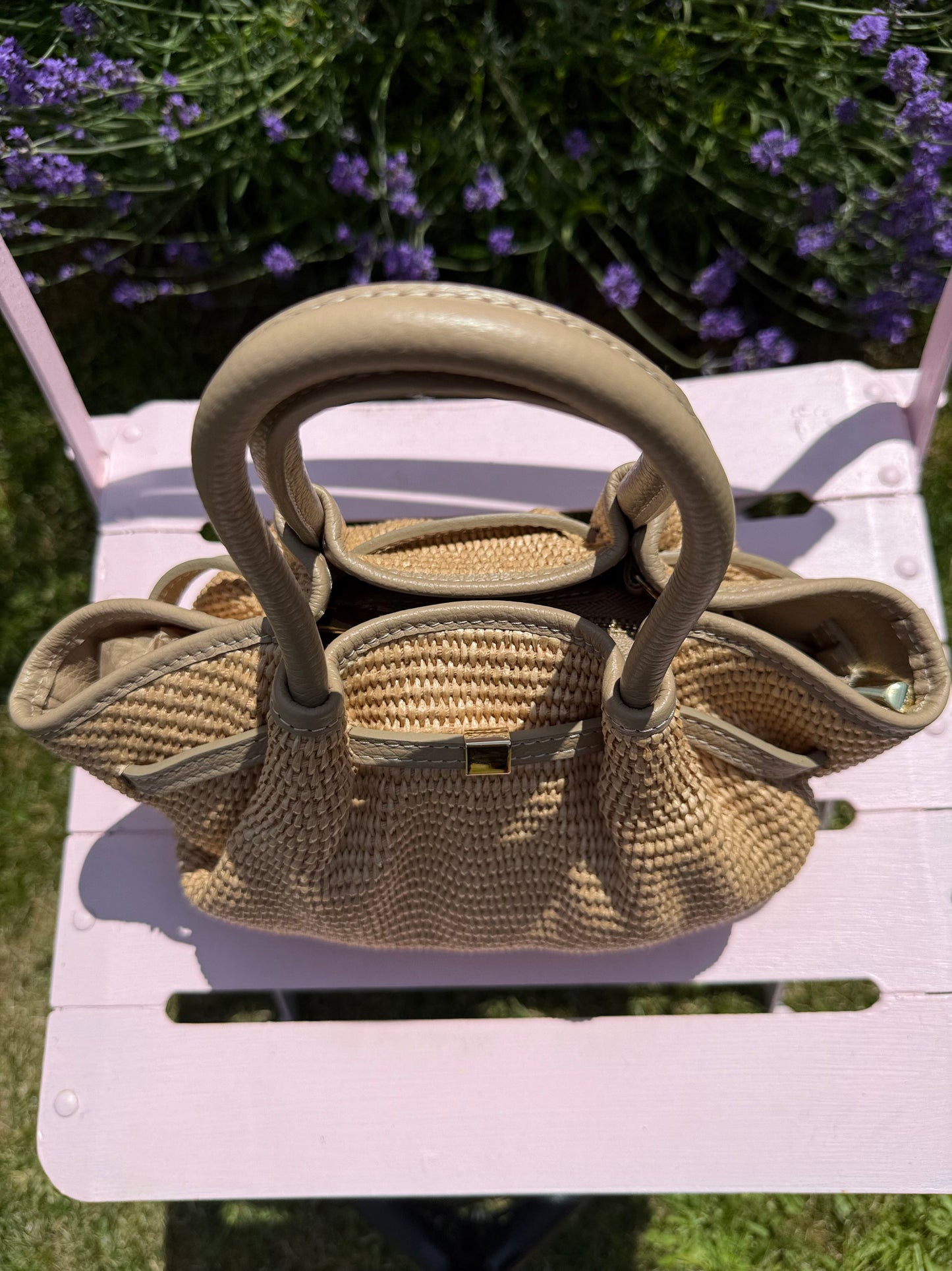 The Positano Raffia & Leather Tote Bag | Taupe