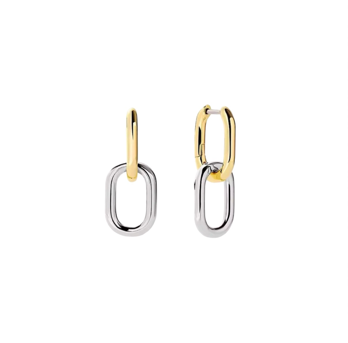 Silver Mixed Metal Paperclip Link Hoop Earrings