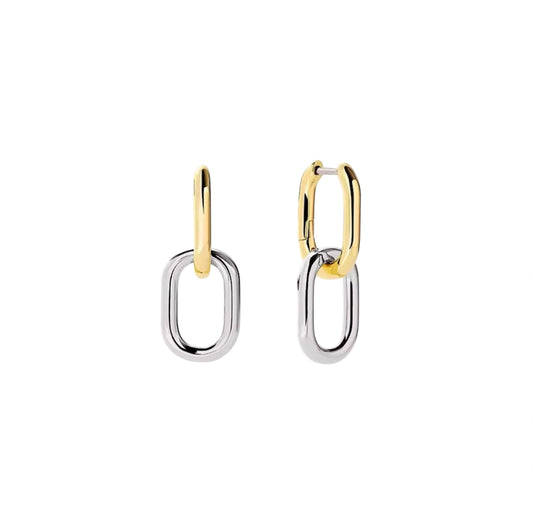 Silver Mixed Metal Paperclip Link Hoop Earrings