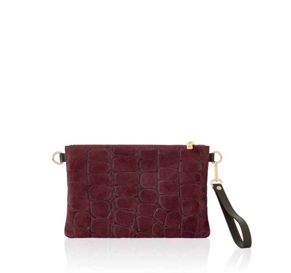 Italian Suede Multi-Way Clutch & Crossbody Bag | Burgundy