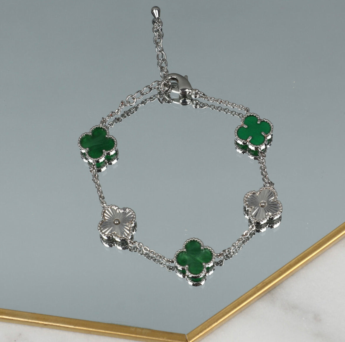 Clover Bracelet | Mother of Pearl Green & Silver