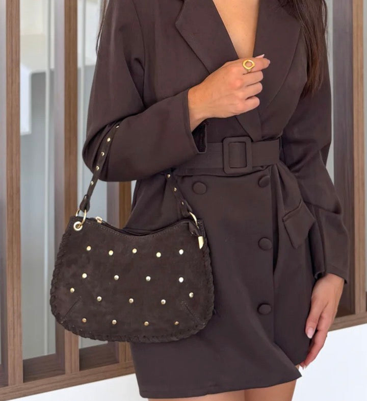 Studded Suede Bag | Chocolate Brown