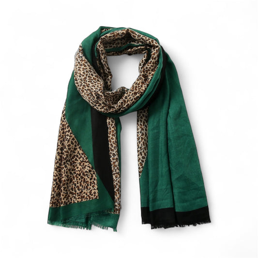 Leopard Colour Block Scarf | Green