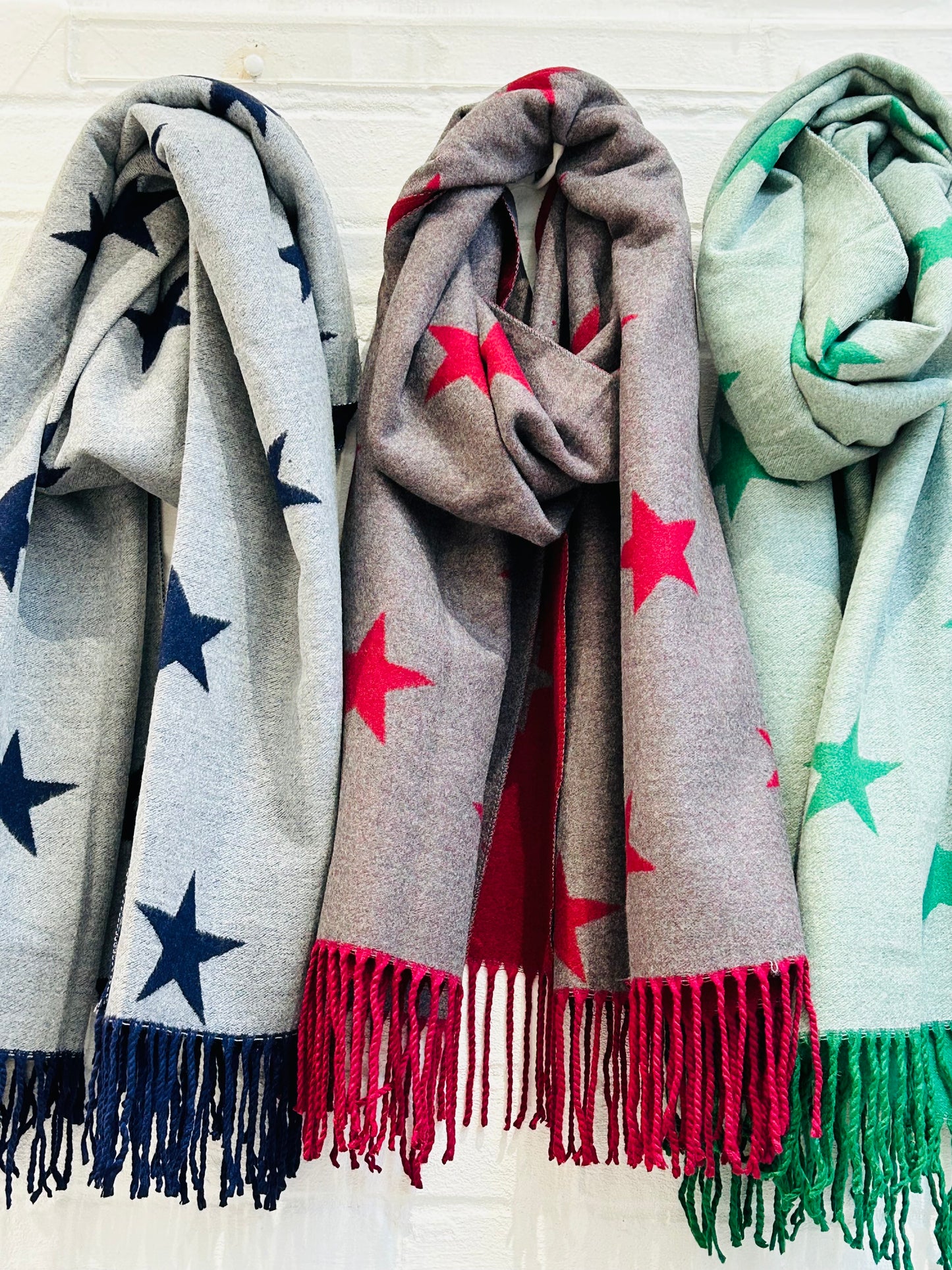 Star Cashmere Blend Reversible Scarf | Navy & Grey