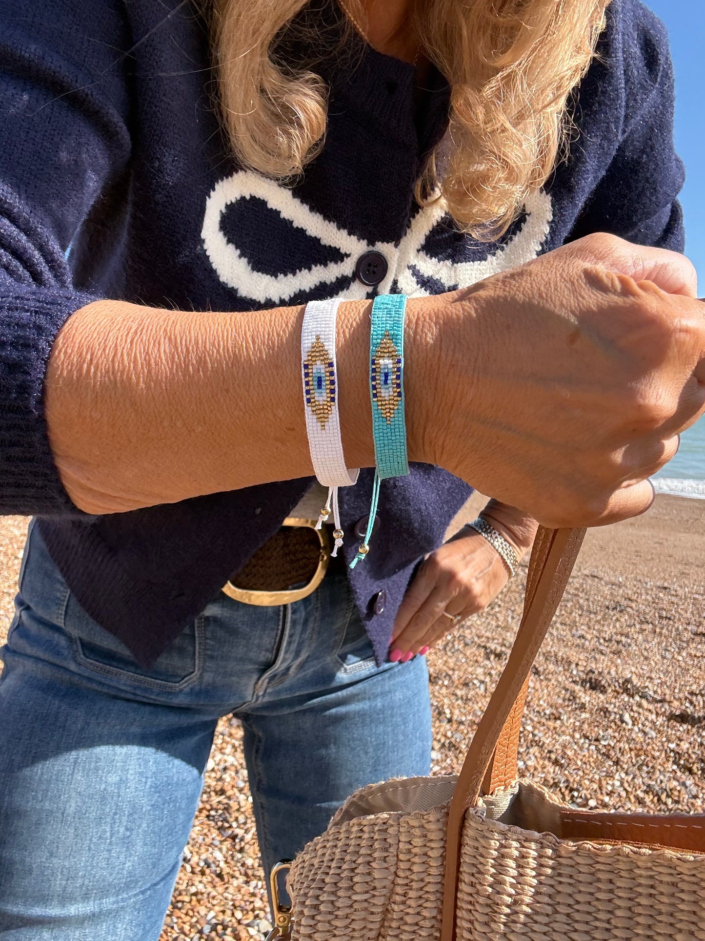 Miyuki Beaded Evil Eye Bracelet | White