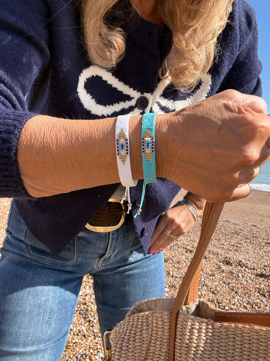 Miyuki Beaded Evil Eye Bracelet | White