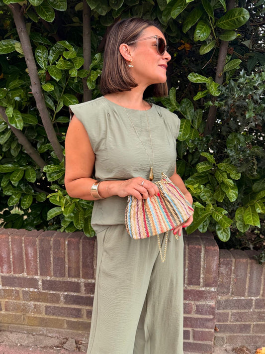 Handmade Raffia Bag with Colourful Stripes