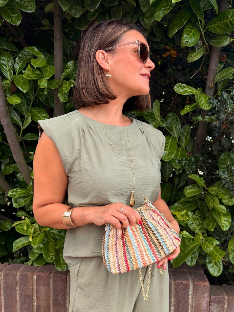 Handmade Raffia Bag with Colourful Stripes