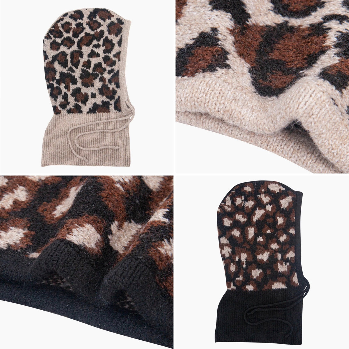 Knitted Leopard Hooded Snood / Balaclava | Beige