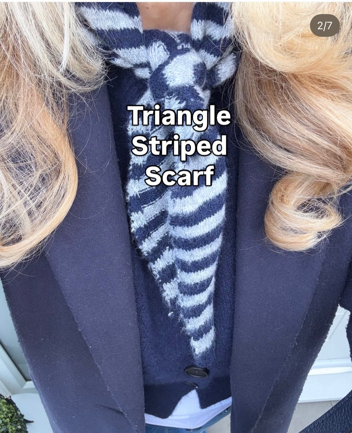 Striped Triangle Neck Scarf | Navy & Grey