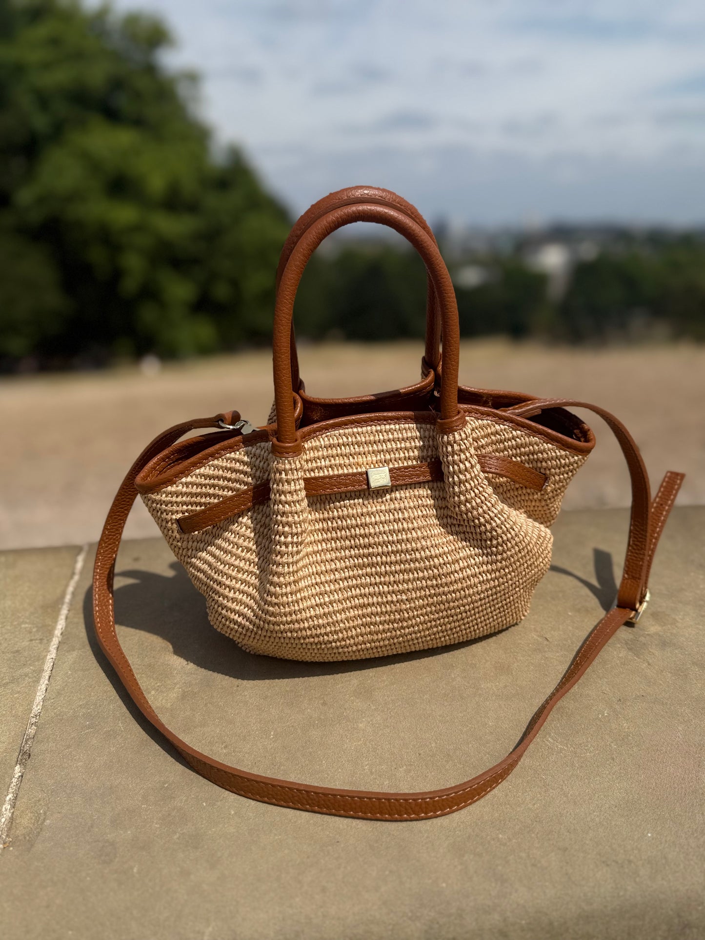 The Positano Raffia & Leather Tote Bag | Tan