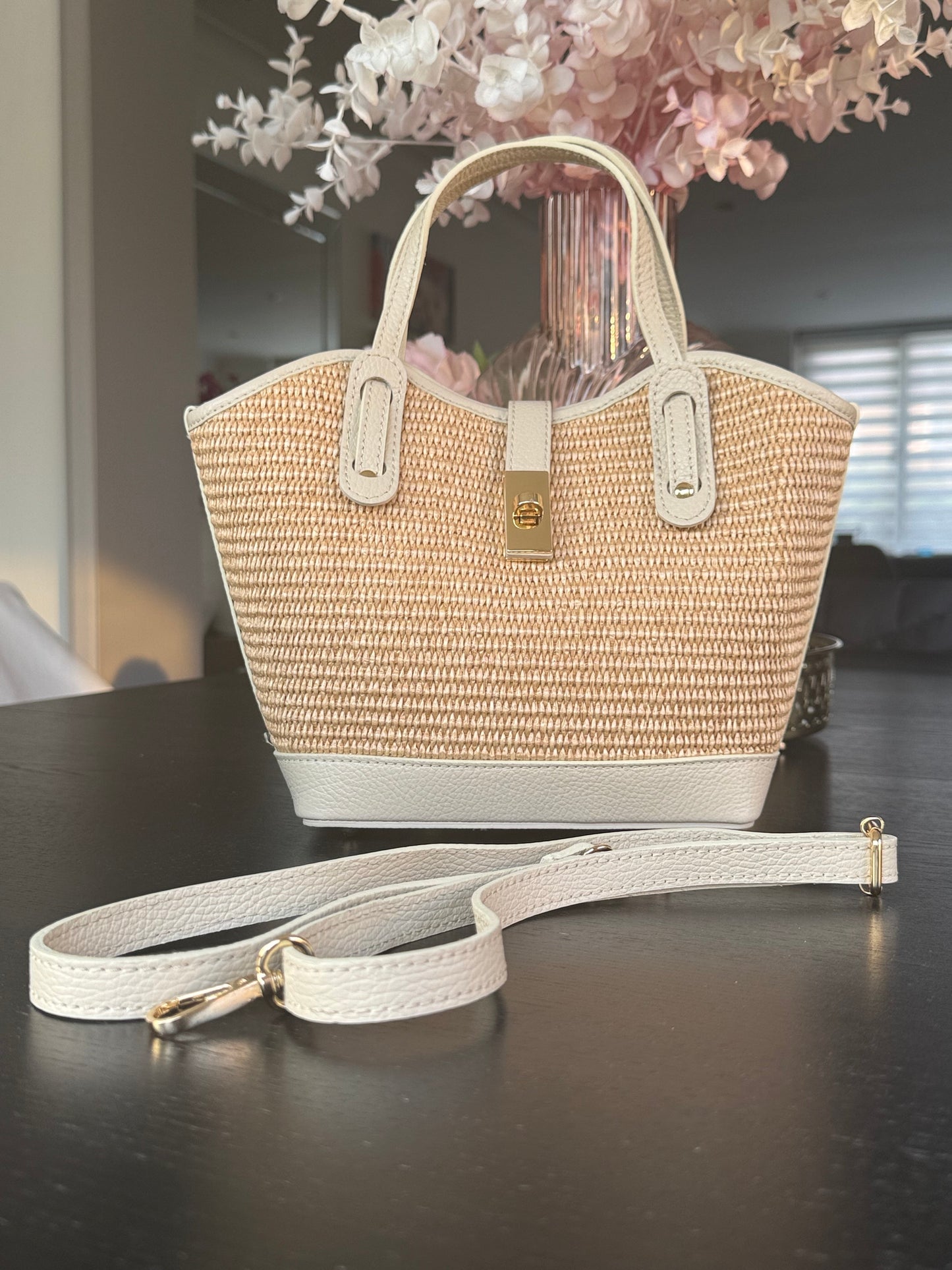Ravello Raffia & Leather Tote | Cream