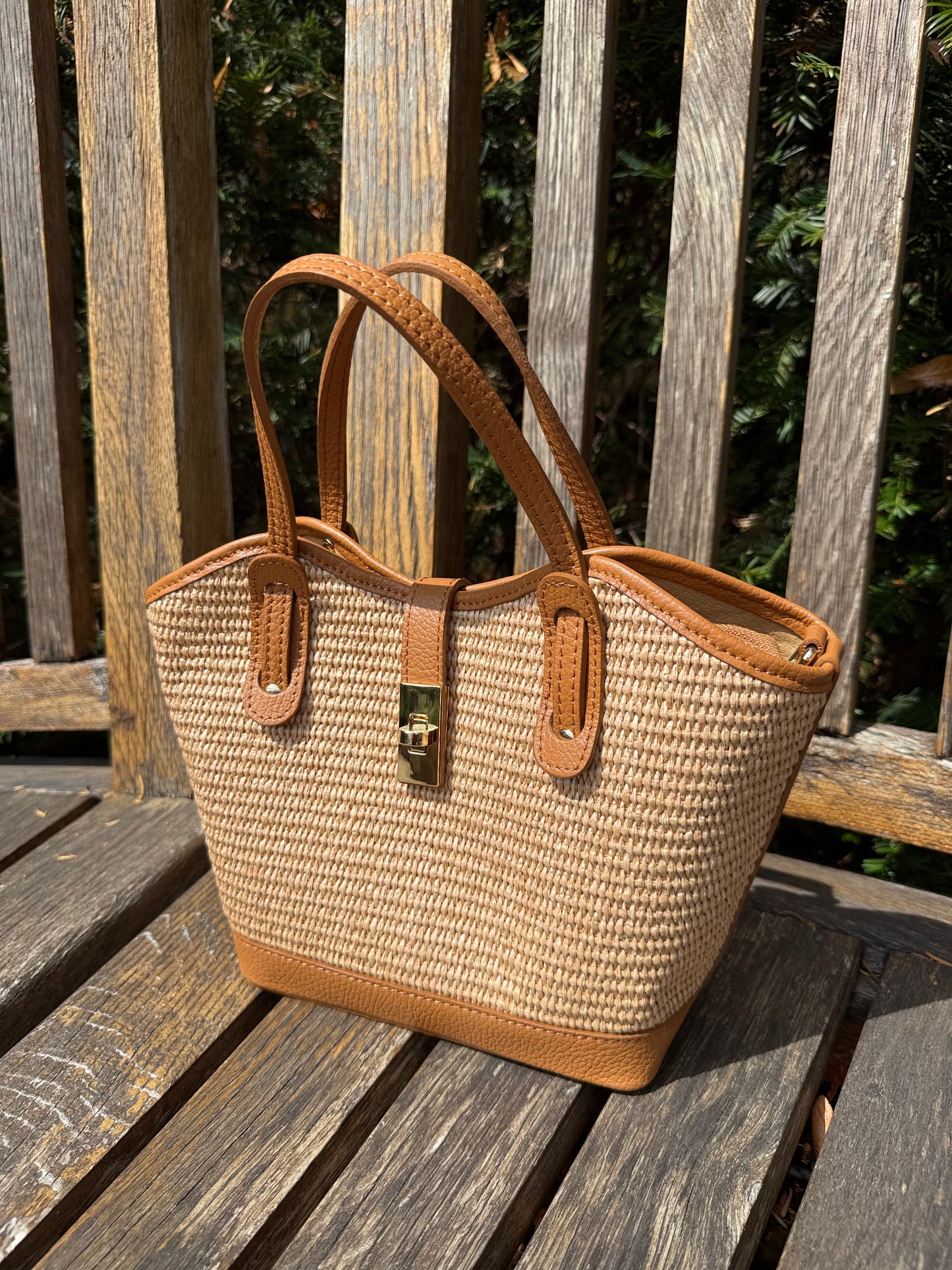 Ravello Raffia & Leather Tote | Tan