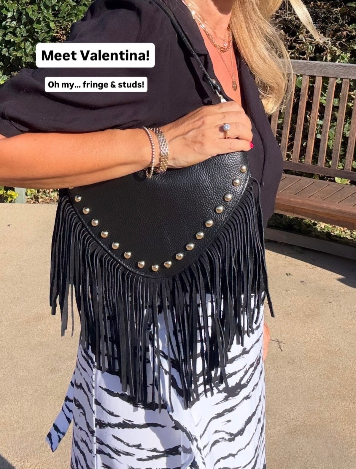 The Valentina Studded Fringe Bag | Black