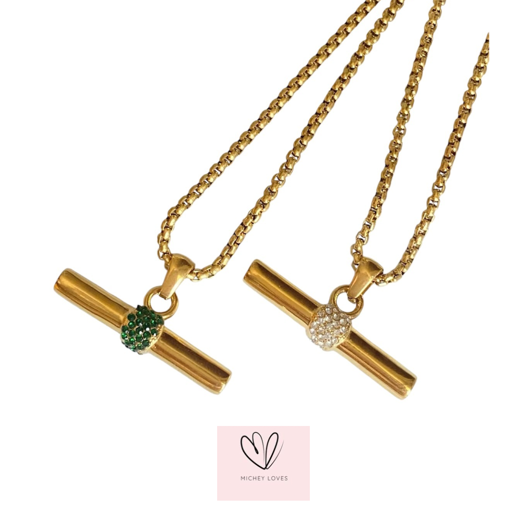 T-Bar Necklace | Gold & Green