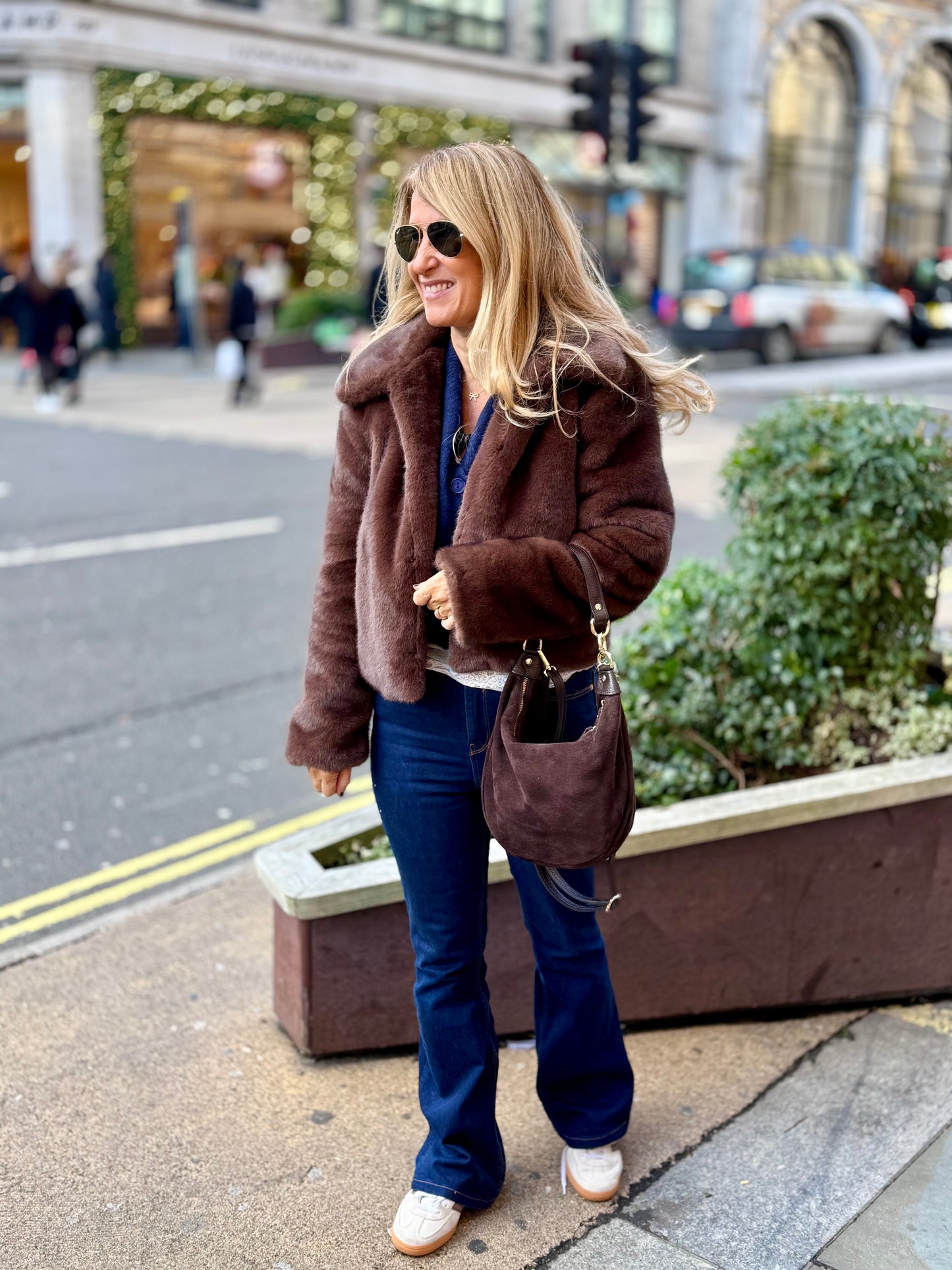 Sienna Suede Crescent Hobo Bag | Chocolate Brown
