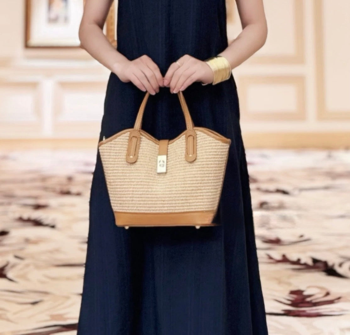 Ravello Raffia & Leather Tote | Cream