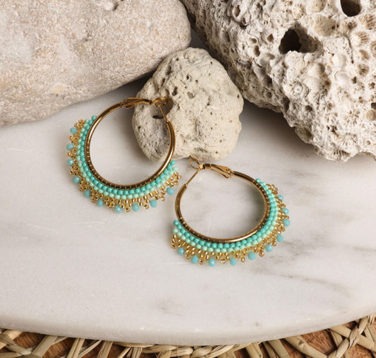Coming Soon - Summer Miyuki Bead Hoop Earrings | Turquoise