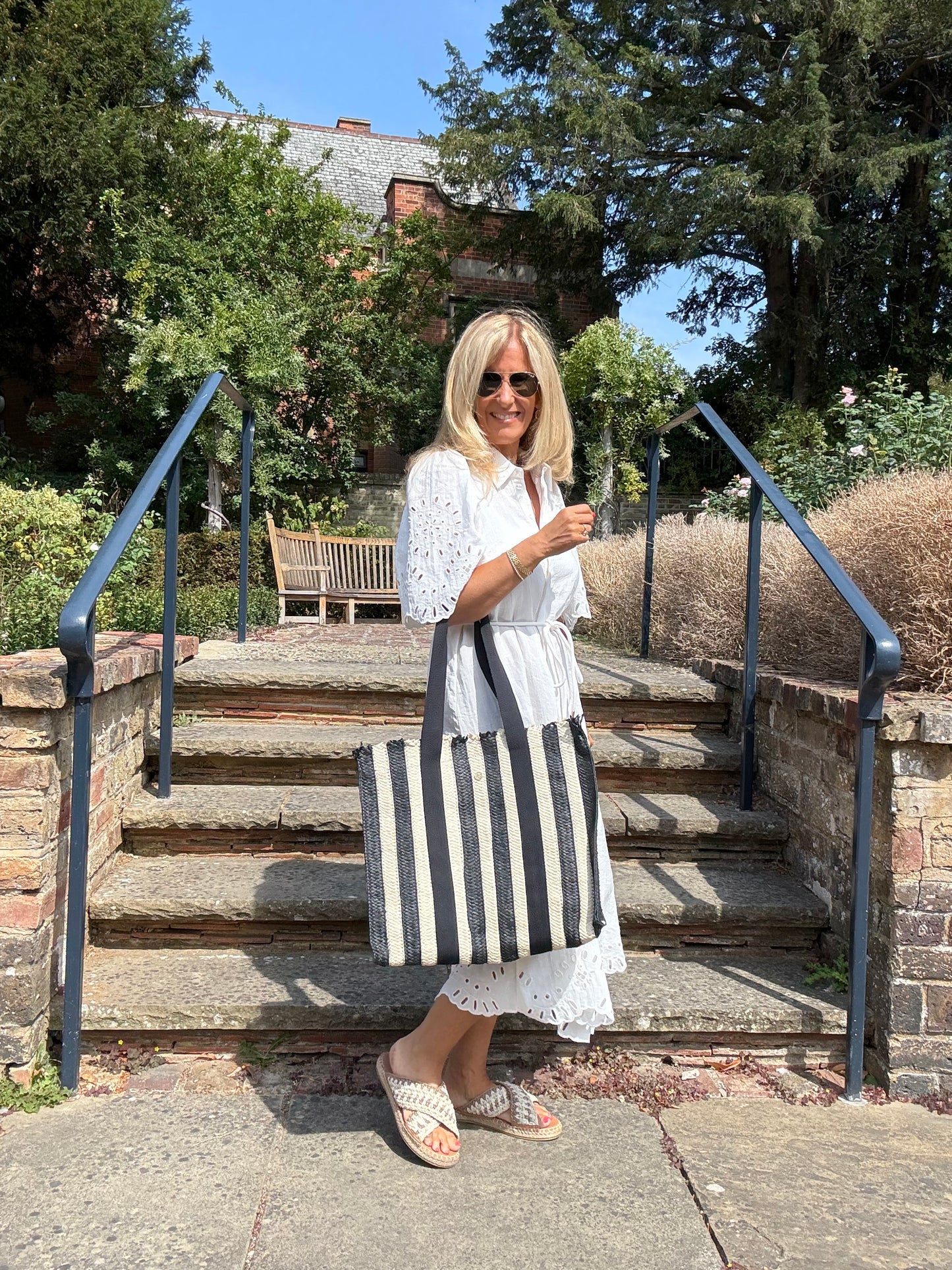 Nero Striped Woven Packable Tote