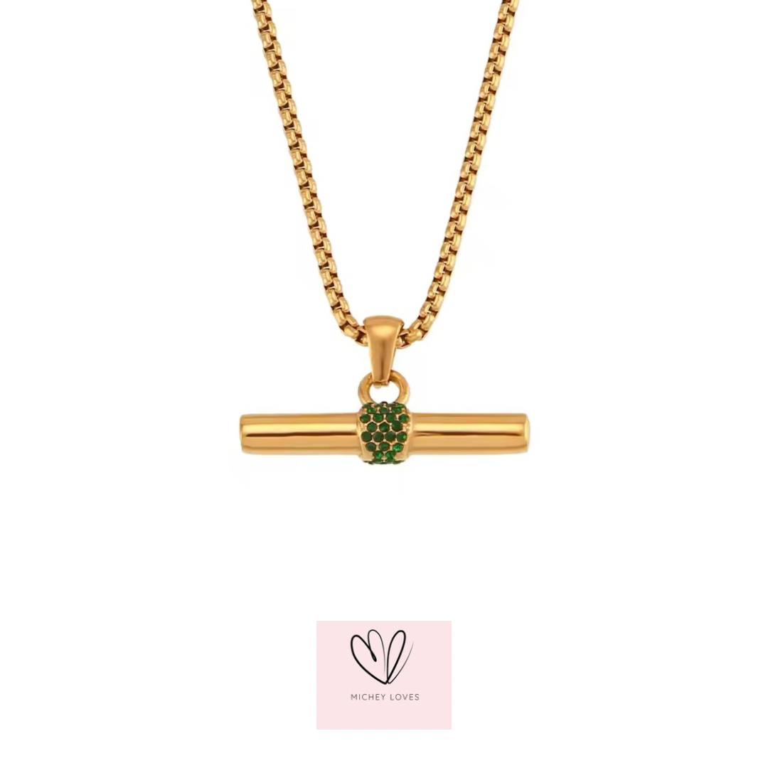 T-Bar Necklace | Gold & Green