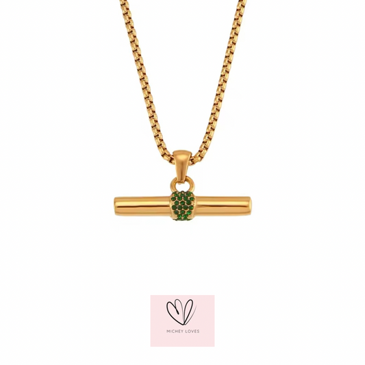 T-Bar Necklace | Gold & Green