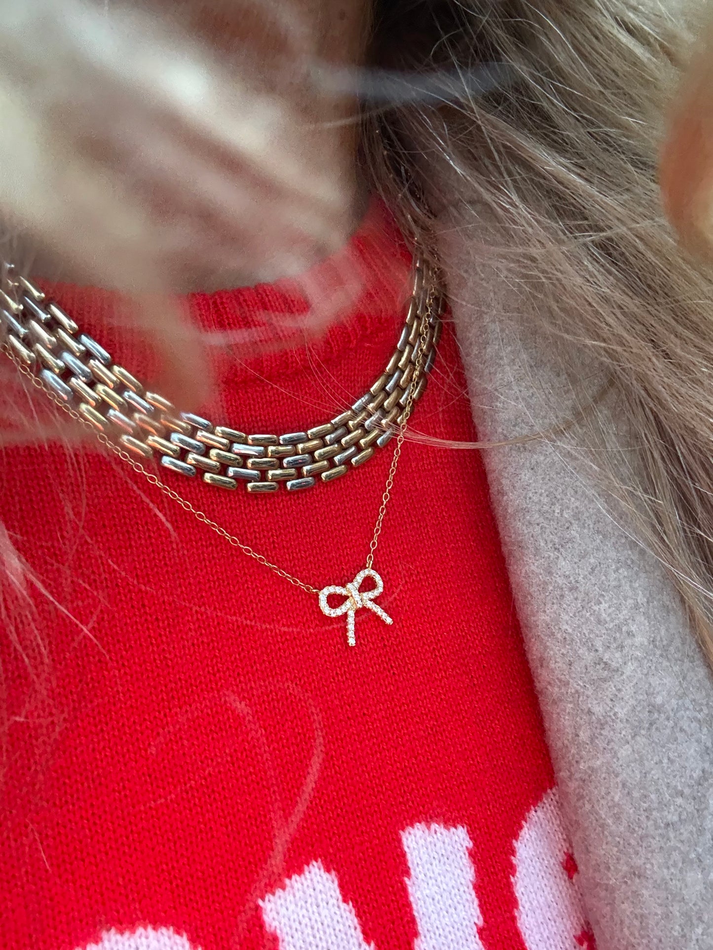 Crystal Bow Necklace | Gold