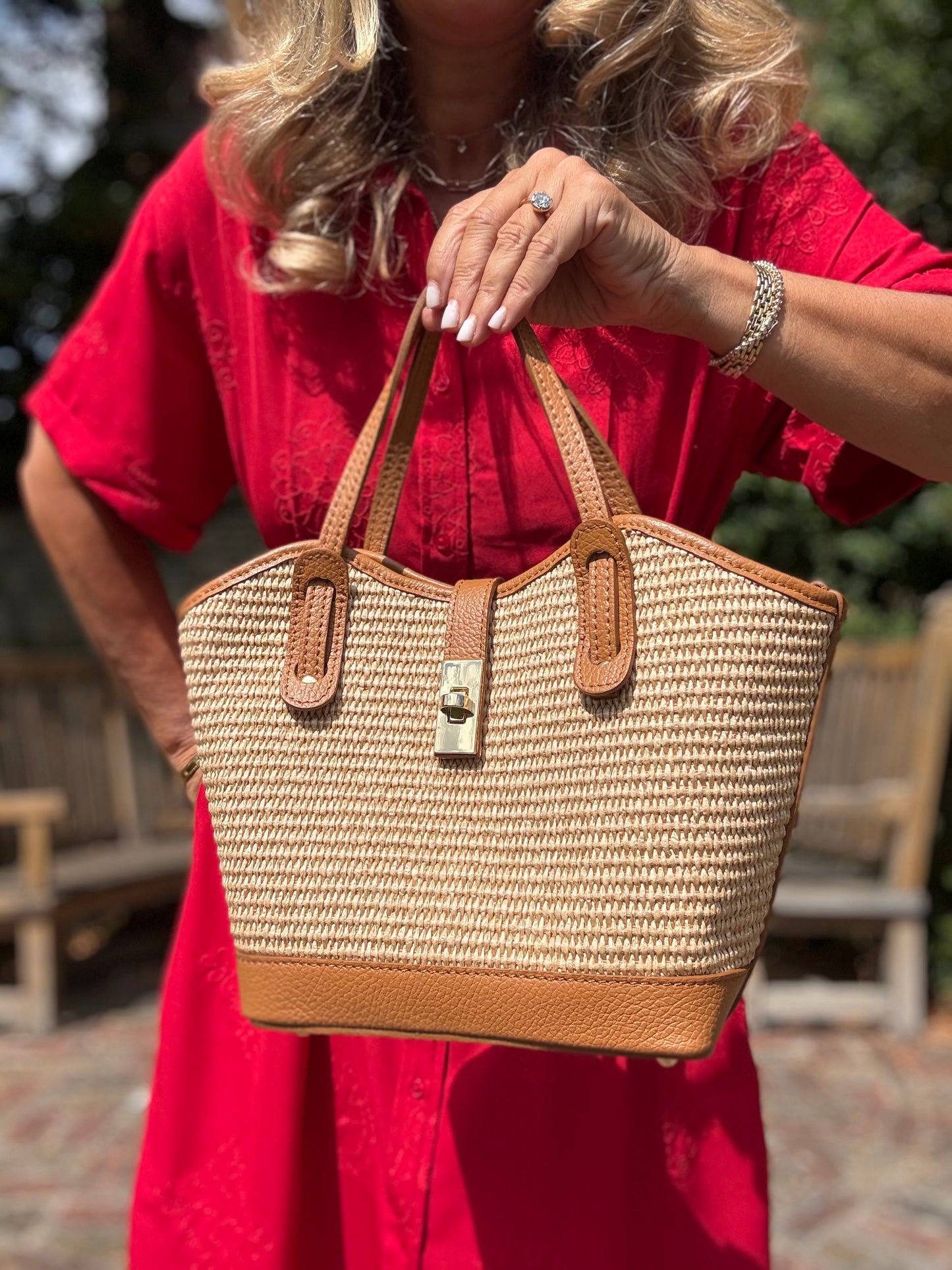 Ravello Raffia & Leather Tote | Tan