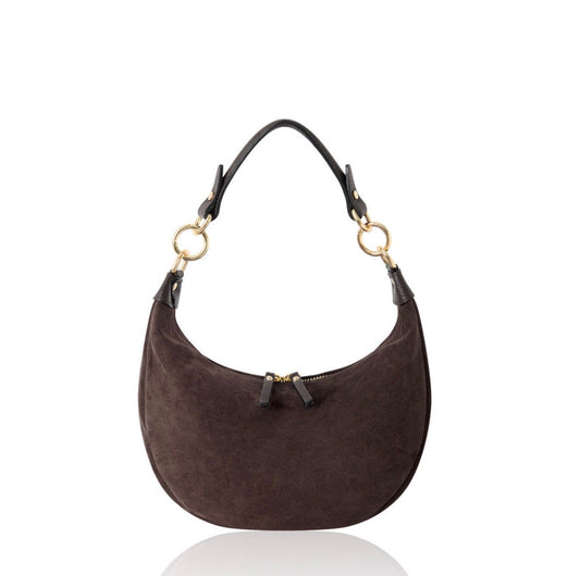 Sienna Suede Crescent Hobo Bag | Chocolate Brown