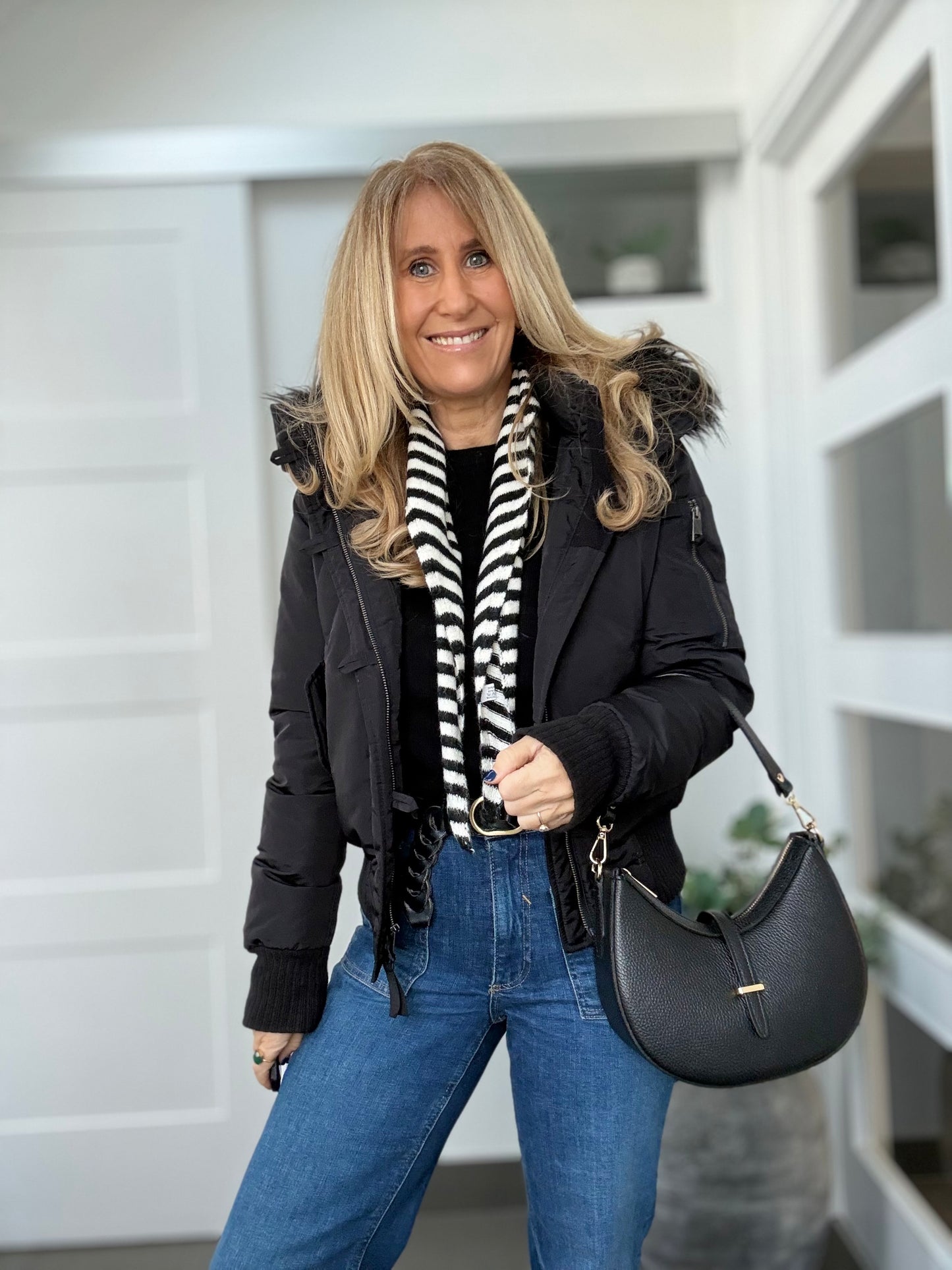 Striped Triangle Neck Scarf | Red