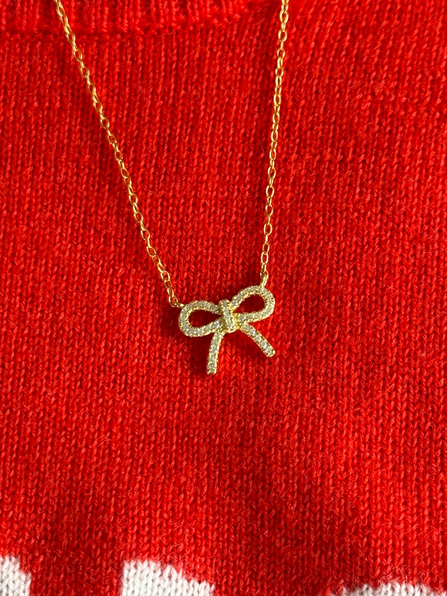 Crystal Bow Necklace | Gold