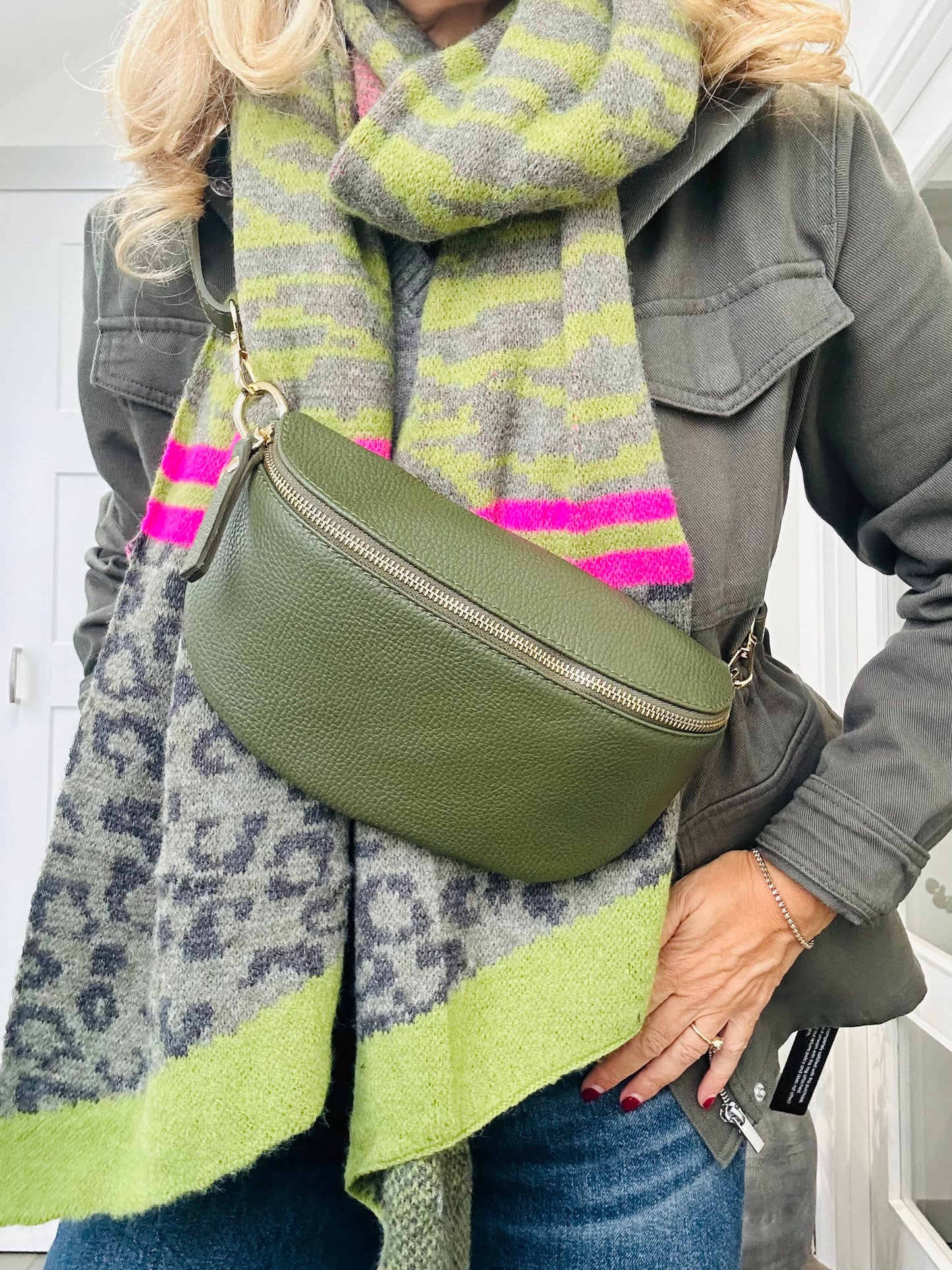 Maria Winter Scarf | Khaki & Pink