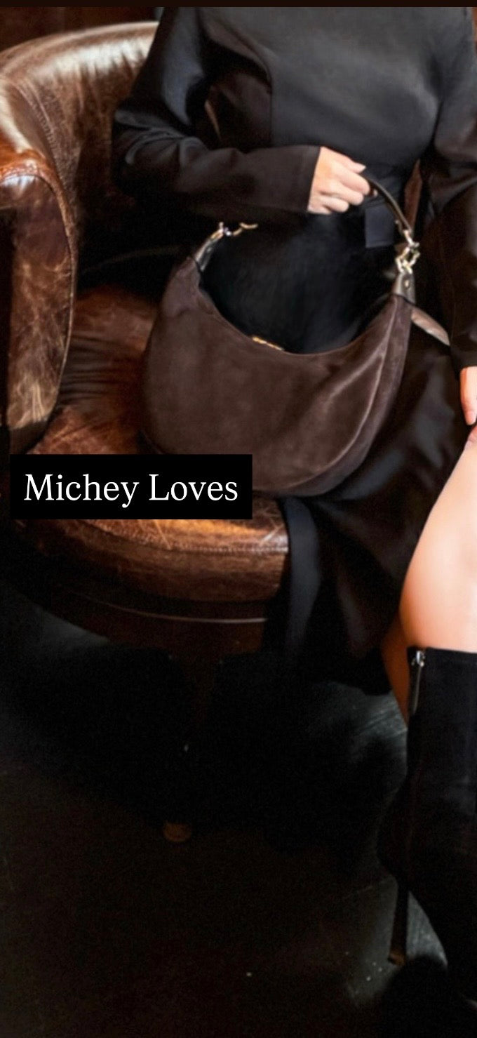 Sienna Suede Crescent Hobo Bag | Black