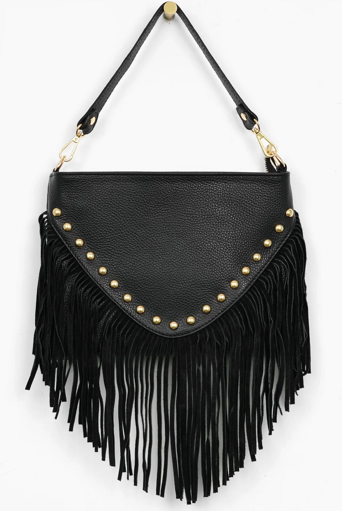 The Valentina Studded Fringe Bag | Black