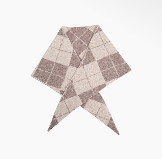 Argyl Cream + Beige Check Triangle Scarf